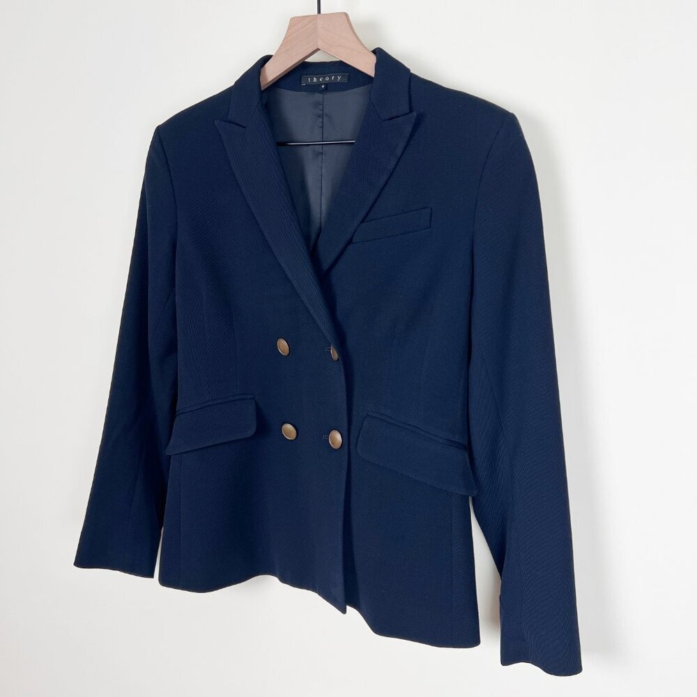 Theory Wool Double Breasted Blazer Jacket Coat Preppy Academia Old Money Luxury - Picture 10 of 11